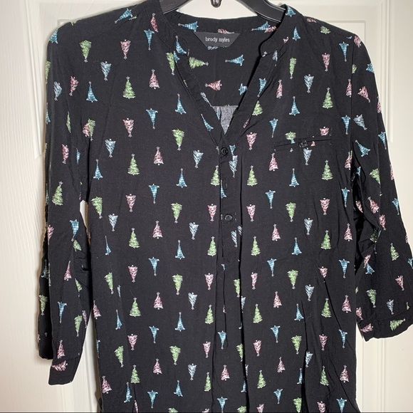 Brody Myles Tops - Brody Myles Christmas tree tunic half button down blouse with tab sleeves small